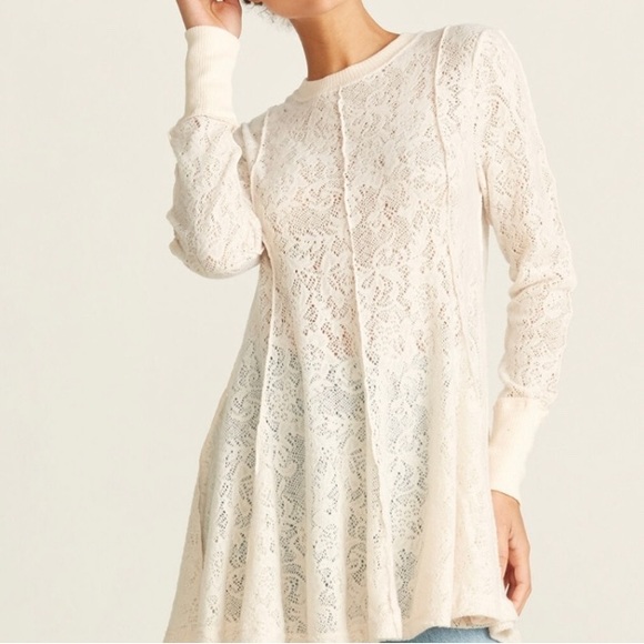 NWT Free People Lace crochet knit Coffee in the Morning Tunic, Chamoix, size S - Picture 2 of 10